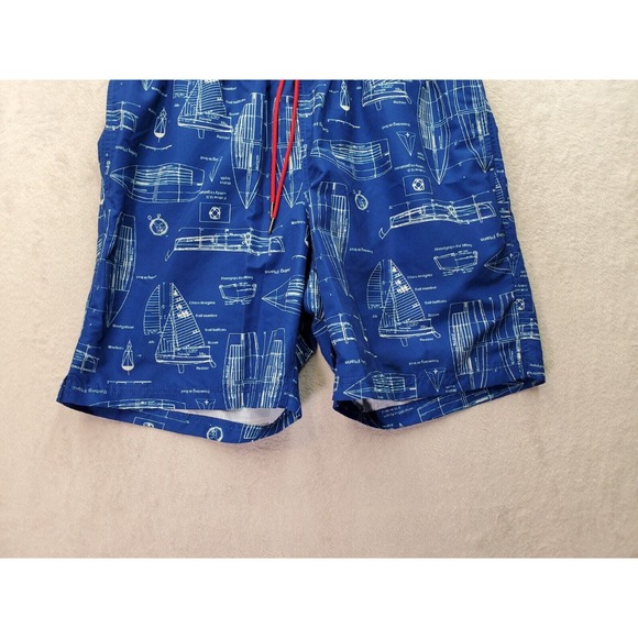 Lands' End Swim Shorts Men Large Blue Sailing Print Elastic Waist Drawstring EUC - Picture 4 of 10